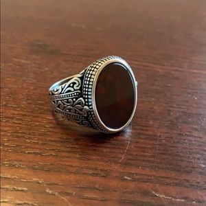 Red Agate 925 silver ring, size 12